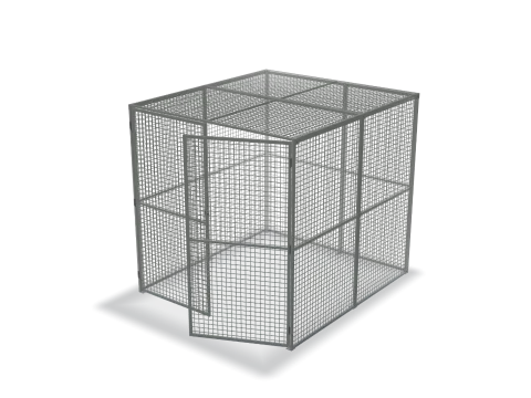 Drawing of the Maxi Box 2 in grey: a mesh cage 2,230 x 2,200 x 2,400mm with double doors at the front.