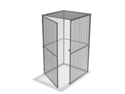 Drawing of the Mini Box in grey: a mesh cage 2,230 x 1,200 x 1,200mm with one door at the front.